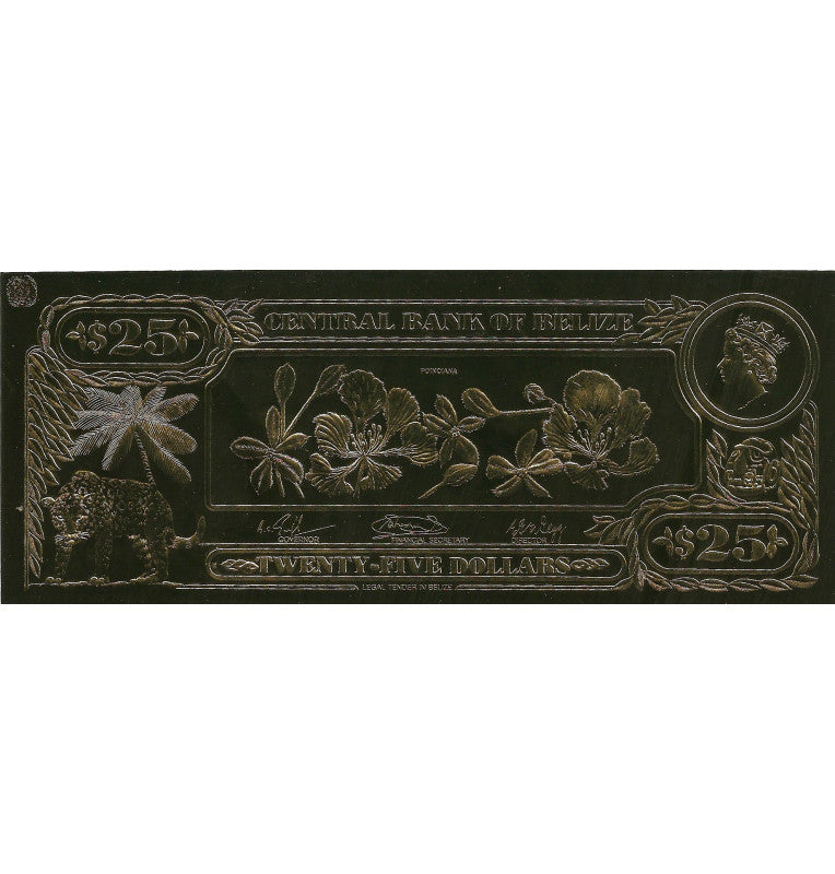 Belice 25 Dólares 1984 (Laminados en Oro) Serial 3 dígitos